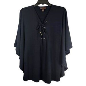 Dana Buchman Poncho Bat Wing‎ Sleeve Black Blouse Top Boho Womens Size Small